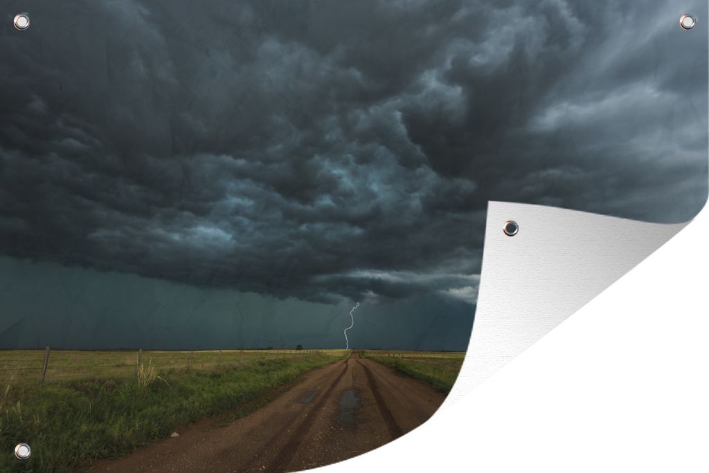 MuchoWow 90x60 cm Outdoor-Poster Gartendeko Sichtschutz Garten Poster für den Garten Tornado am Ende der Straße