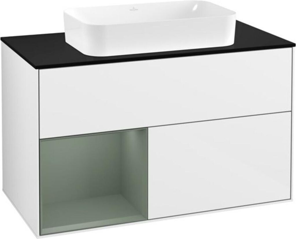 V&B Waschtischunterschrank Abdeckplatte bla m Finion 100x60,3cm, Rg l Oli. m Lac, glo wh. Lac