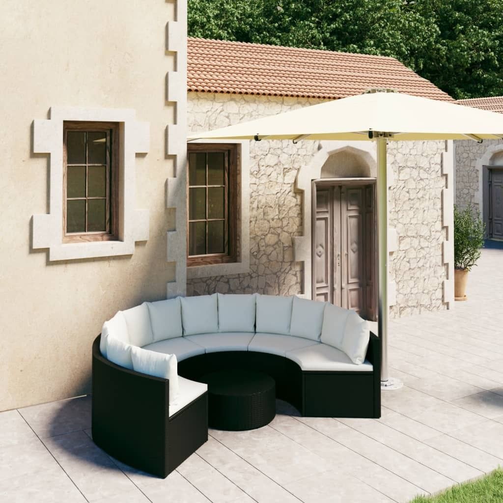 The Living Store 7-tlg. Garten-Sofagarnitur mit Auflagen Poly Rattan Schwarz
