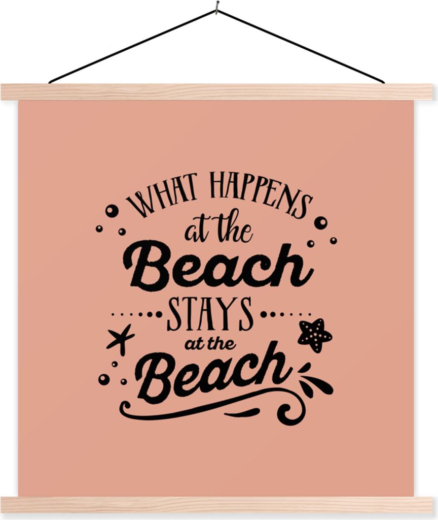MuchoWow Textilposter Strand - Seestern - Sprichwörter 60x60 cm mit holzfarbenen Rahmen - Wanddekoration