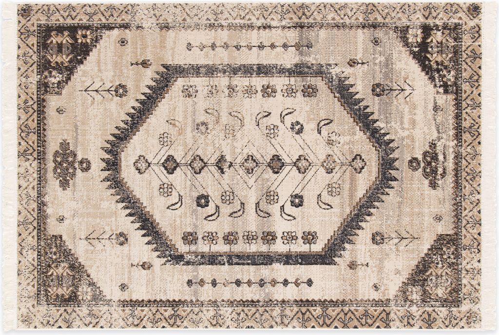 Fransenteppich LUIS, Serie "Eloah", Beige-Schwarz, 160 x 230 cm