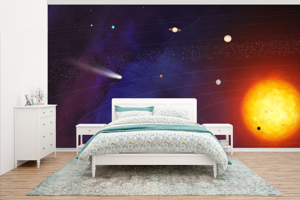 MuchoWow Fototapete für Wohnzimmer oder Schlafzimmer Wandtapete Vinyl Motivtapete Der Mars in unserem Sonnensystem - 500x280 cm - Fototapeten