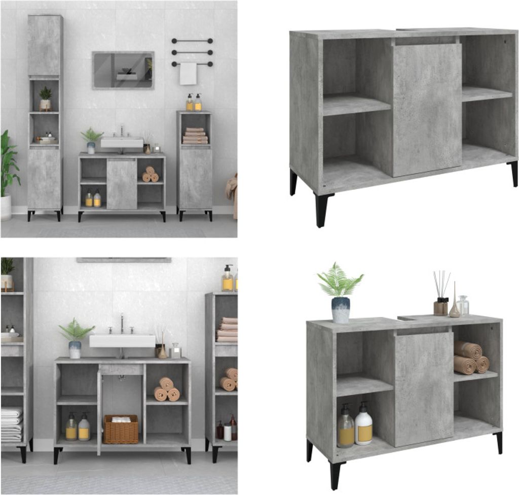 vidaXL Waschbeckenunterschrank Betongrau 80x33x60 cm Holzwerkstoff - Waschbeckenunterschrank - Waschbeckenunterschränke - Badezimmerschrank - Wasc...