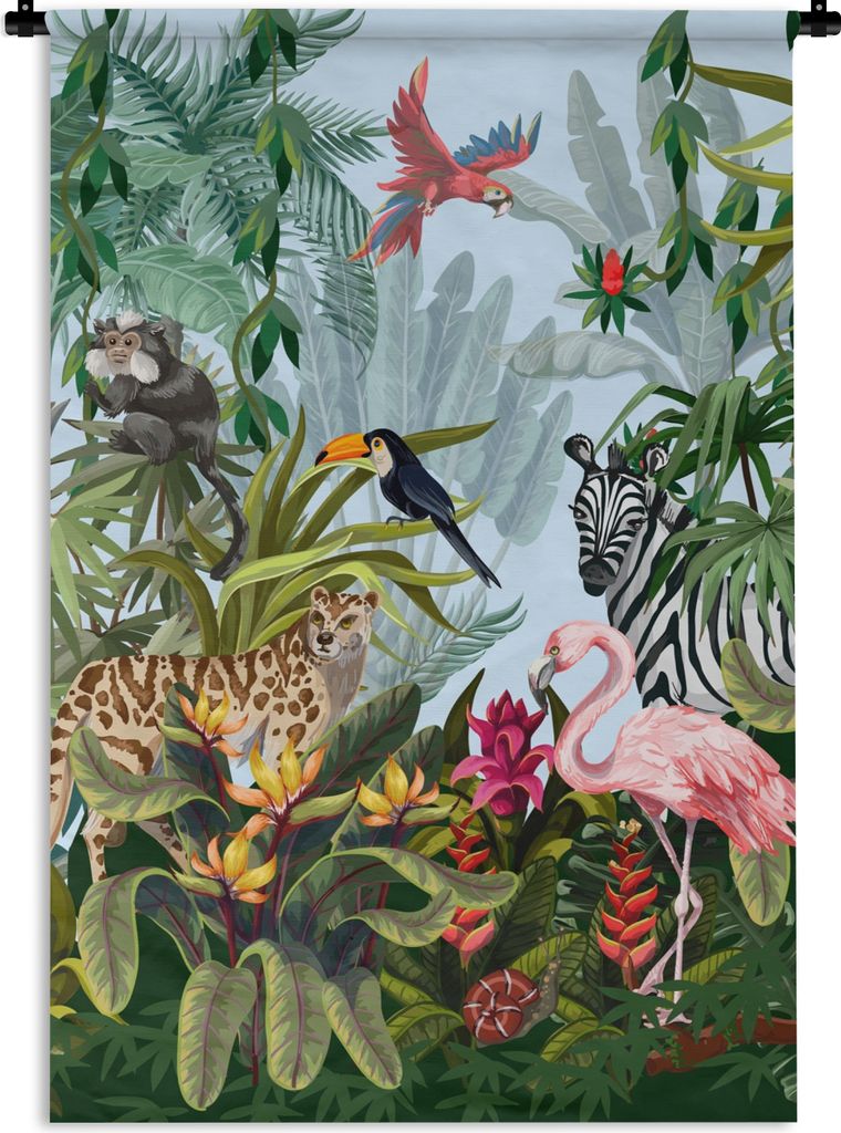 MuchoWow Wandteppich Wandbehang Dschungel - Natur - Jungen - Mädchen - Kinder - Zebra - Flamingo 120x180 cm Tapisserie Dekoration Wandtuch - Sch...
