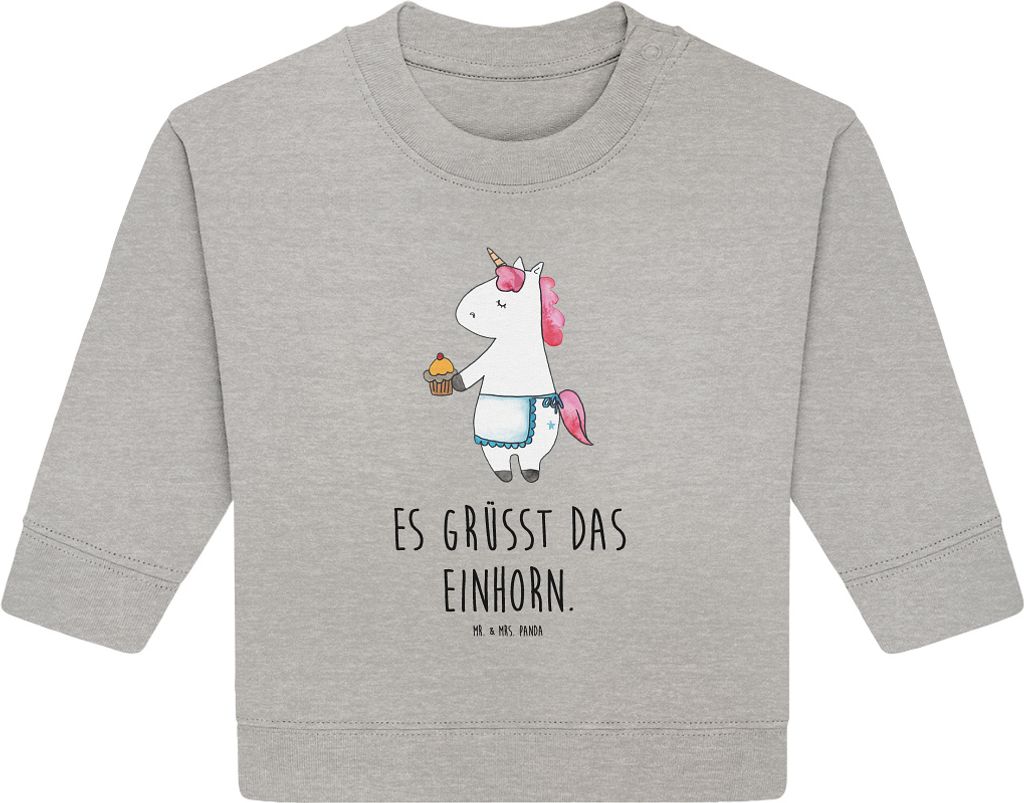 Mr. & Mrs. Panda Organic Baby Pullover Einhorn Muffin 12. - 18. Monat - Heather Grey - Geschenk, Geburtstag, Bullover, Kekse, Geburtstagsgrüße, L...