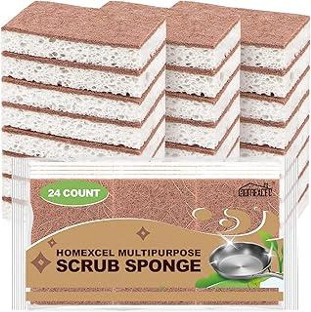 HOMEXCEL Natürliche Scheuerschwämme für die Küche, 24 Stück, kratzfeste Reinigungsschwämme für Geschirr, Zellulose-Schwämme, sicher auf Ant...