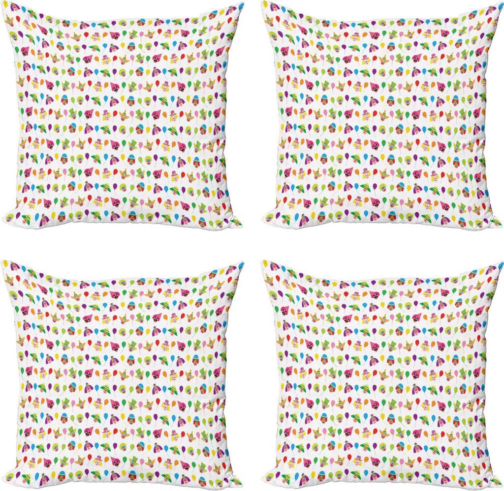 ABAKUHAUS Clown Kissenbezug Set (4 Stück), Bunte Ballone Lustige Szene, Moderner Doppelseitiger Digitaldruck, 45 cm x 45 cm, Mehrfarbig