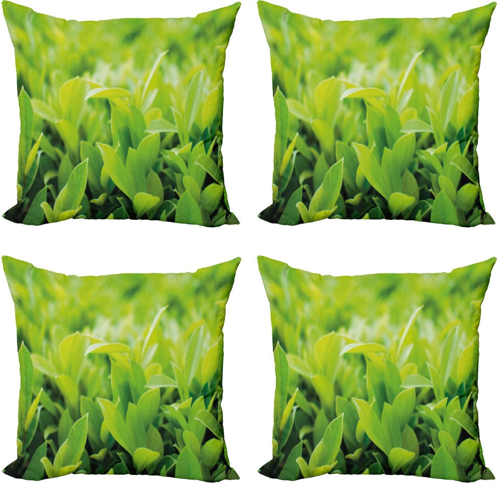ABAKUHAUS Pflanze Kissenbezug Set (4 Stück), Macro Green Leaves, Moderner Doppelseitiger Digitaldruck, 50 cm x 50 cm, Apfelgrün