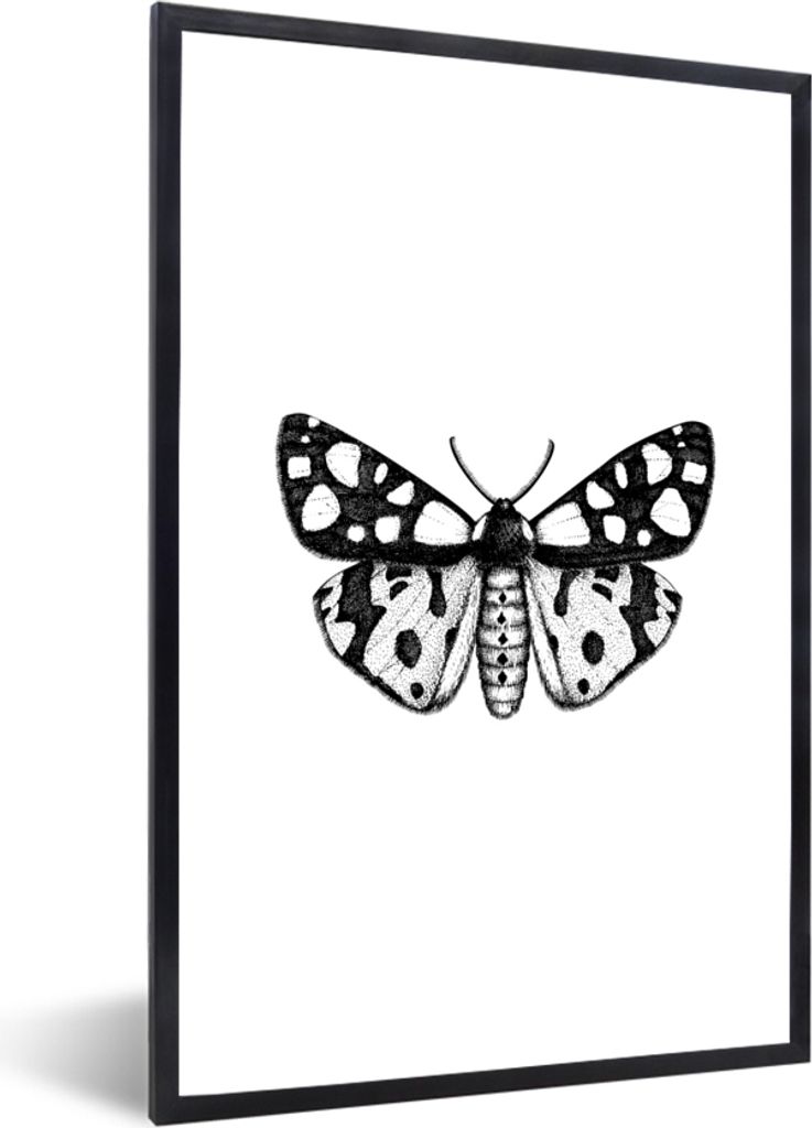 MuchoWow Gerahmtes Poster Schmetterling - Vintage - Schwarz und weiß 40x60 cm - Poster mit Schwarzem Bilderrahmen Wandposter Rahmen Foto Bilder ...