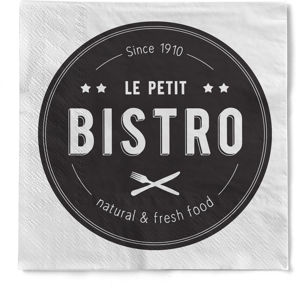 HAPPY PAPER Serviette "Petit Bistro" in Schwarz/Weiß aus Tissue 33 x 33 cm, 20 Stück