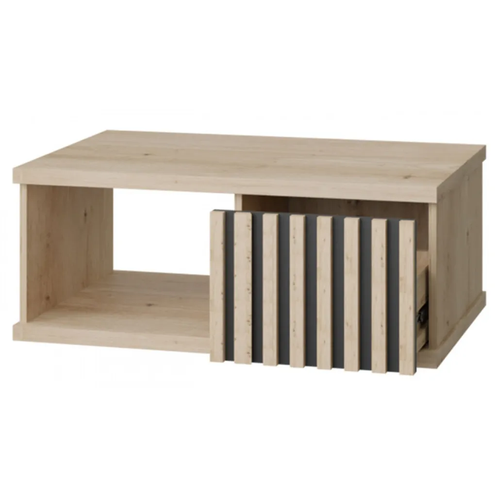 Table basse rectangulaire ORURO décor chêne artisan et pieds noirs chic - 3