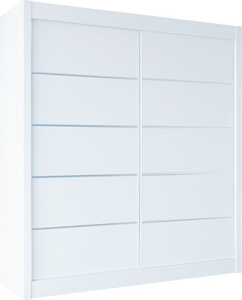 Easy4You B1 180 cm Weiß Schiebetüren Kleiderschrank 180x215x58 cm Schlafzimmermöbel, Aufbewahrung - Mehrzweckschrank - Farbe: Weiß
