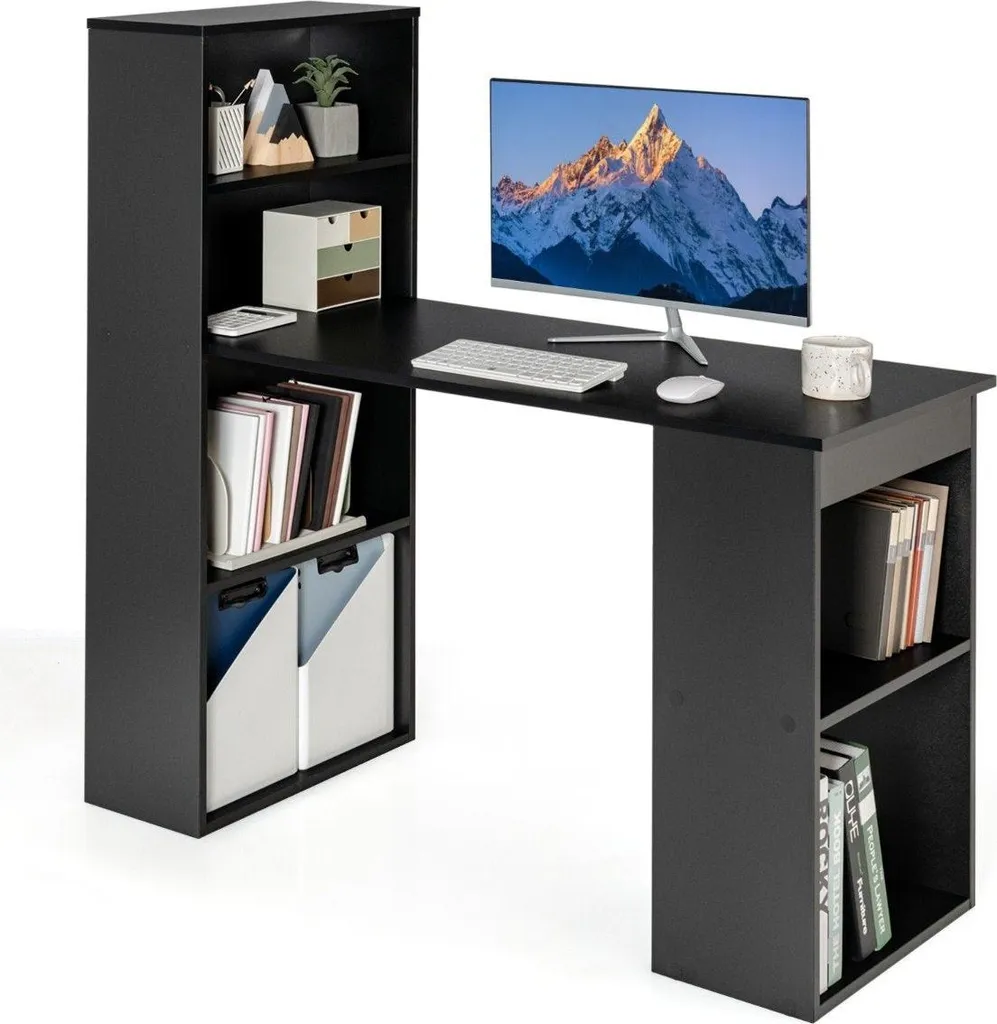 Table PC avec étagère latérale, meuble de bureau noir style industriel