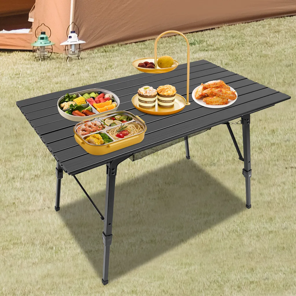 Table de camping stable sur sol irrégulier, pliante et réglable, noire - 3