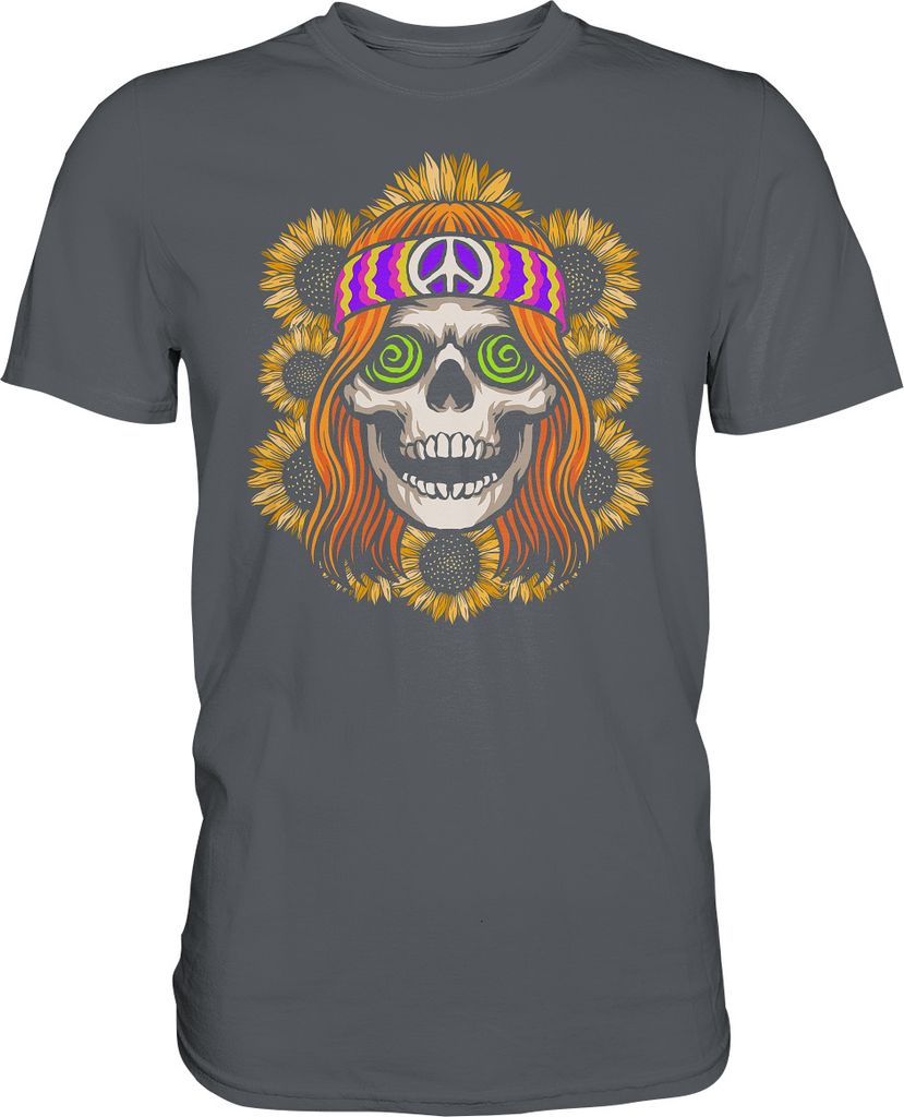 Hippie Totenkopf Sonnenblumen T-Shirt Gärtner Geschenk Produktbild 