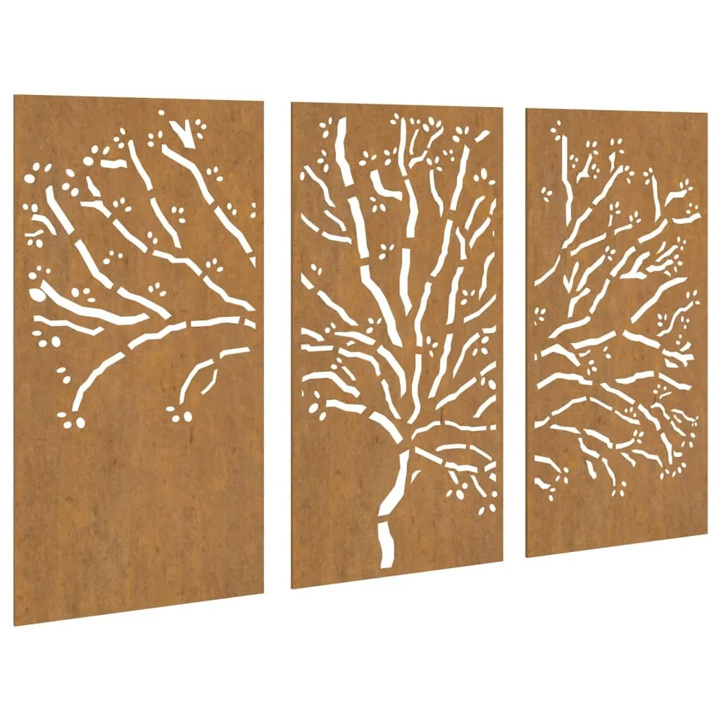 vidaXL Décoration Murale Jardin 3 Pièces 105x55 cm en Acier Corten Arbre