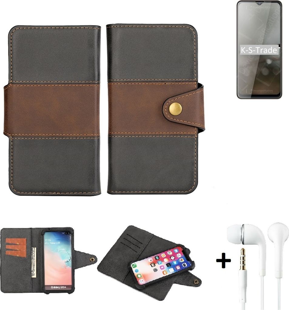 K-S-Trade Handyhülle Schutzhülle Bookstyle Wallet-Case kompatibel mit Cubot Note 20 + earphones Bumper rundumschutz schwarz-braun 1x