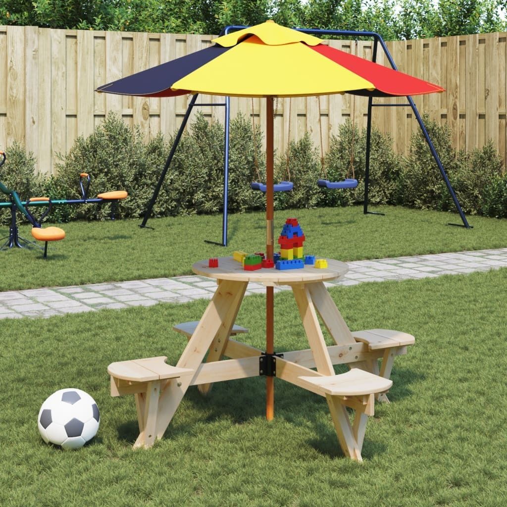 Maison Exclusive - Picknicktisch für 4 Kinder mit Sonnenschirm Rund Tannenholz
