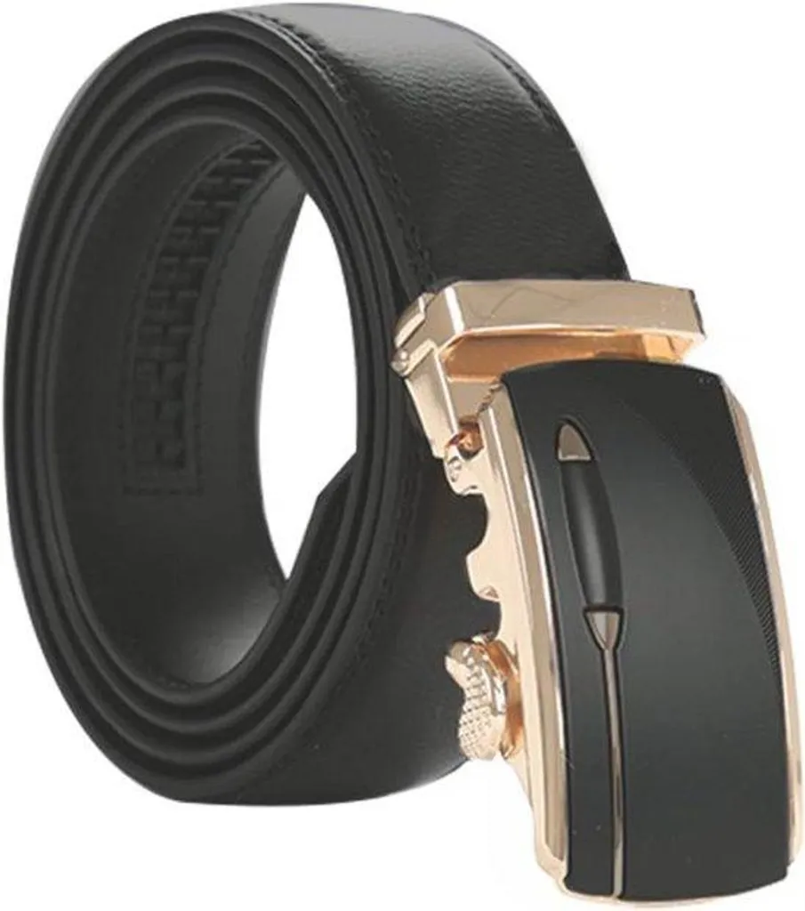 Ceinture automatique en cuir noir et or 115 cm ajustable pour homme