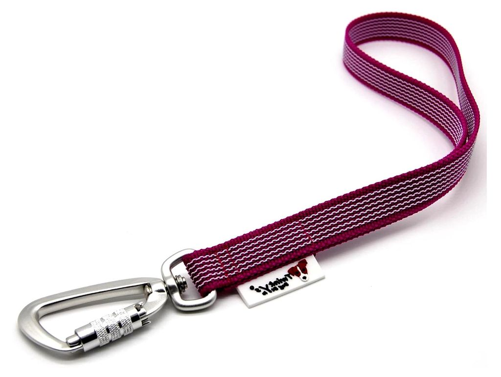 Hundeleine Kurzführer mit Handschlaufe gummiert 20 mm breit Pink und Sicherheitskarabiner Germany