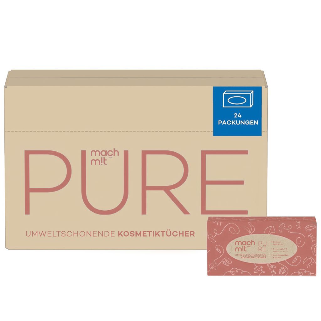 machm!t PURE Kosmetiktücher in der Box - Vorratspack mit 24 x 200 Blatt - 2lagig - frei von Bleichmitteln - extrem weich & nachhaltig - Germany