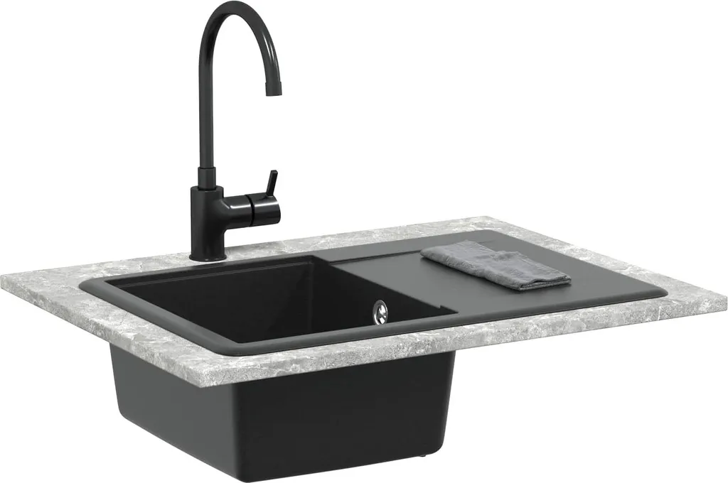 Grand Évier à Encastrer Noir 670 x 460 mm - Lavabo Granit pour Cuisine