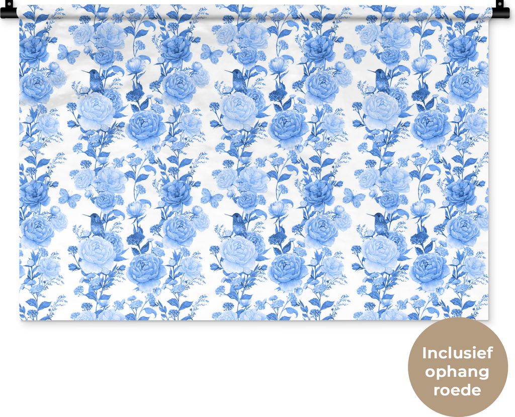 MuchoWow Wandteppich Wandbehang Blumen - Blau - Rosen 90x60 cm Tapisserie Dekoration Wandtuch - Wandskulpturen - Bildteppich