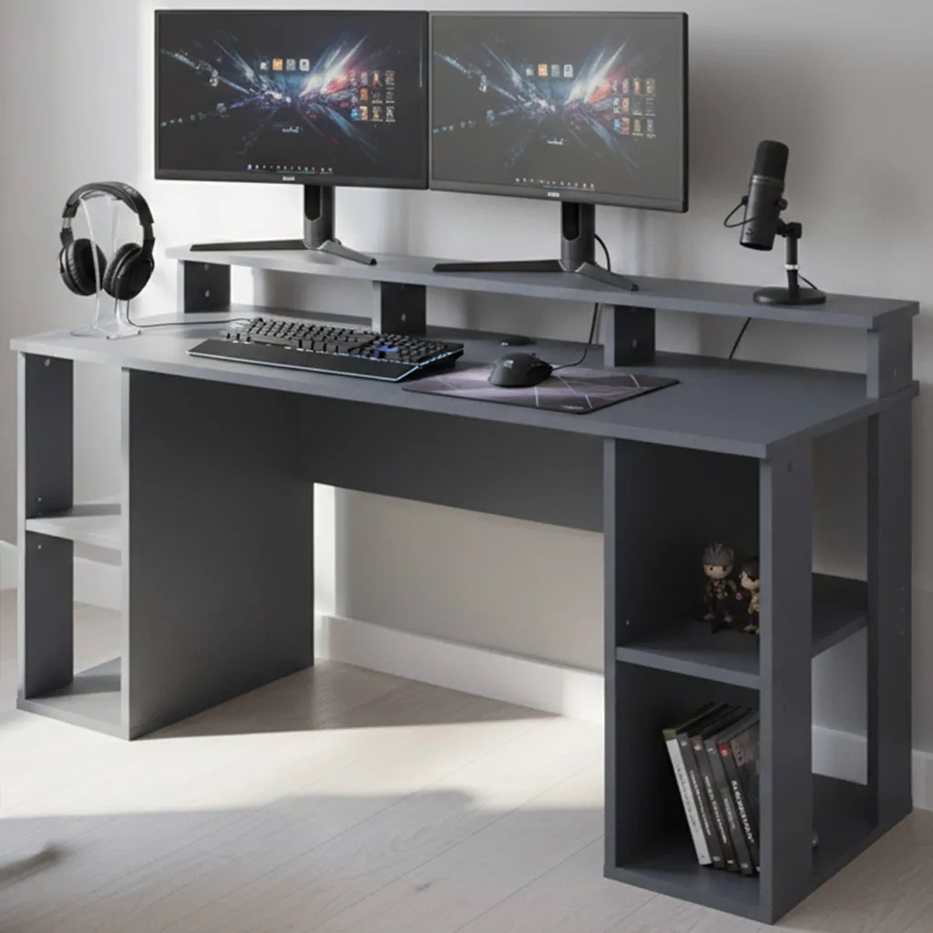Bureau gaming MatchPoint gris pour organiser son setup PC - 14