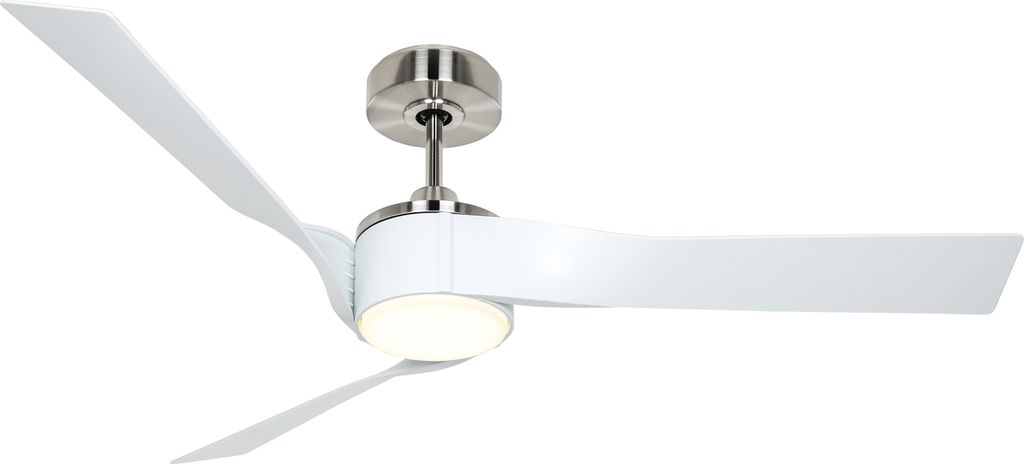 Energiespar Deckenventilator mit LED Beleuchtung und Fernbedienung Eco Revolution Chrom gebürstet / Weiß
