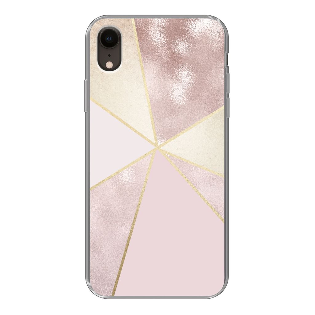 MuchoWow Handyhülle Schutzhülle Hülle für iPhone XR Marmor - Rosa - Gold - Schick Silikon Softcase Handy Hülle - Schutzdeckel