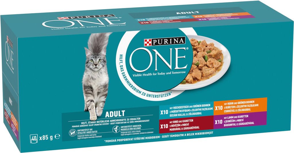 Purina ONE Adult Minifilets mit Lamm, Seefisch, Huhn, Rind und Gemüse im Saft 40 ×