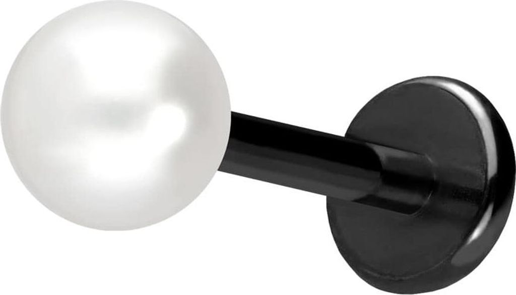 Ohrpiercing, Nasenpiercing Titan Labret mit Push Fit SYNTHETISCHE PERLE Schwarz Stablänge: 10mm | Stabstärke: 1mm | Perlengröße: 4mm