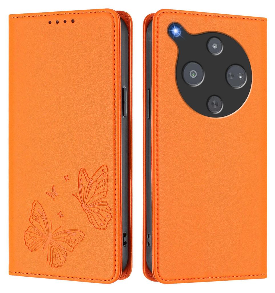 Lederhülle für ZTE nubia P9 Pro, Schmetterling Prägung Leder Brieftasche Schutzhülle mit Ständer Orange
