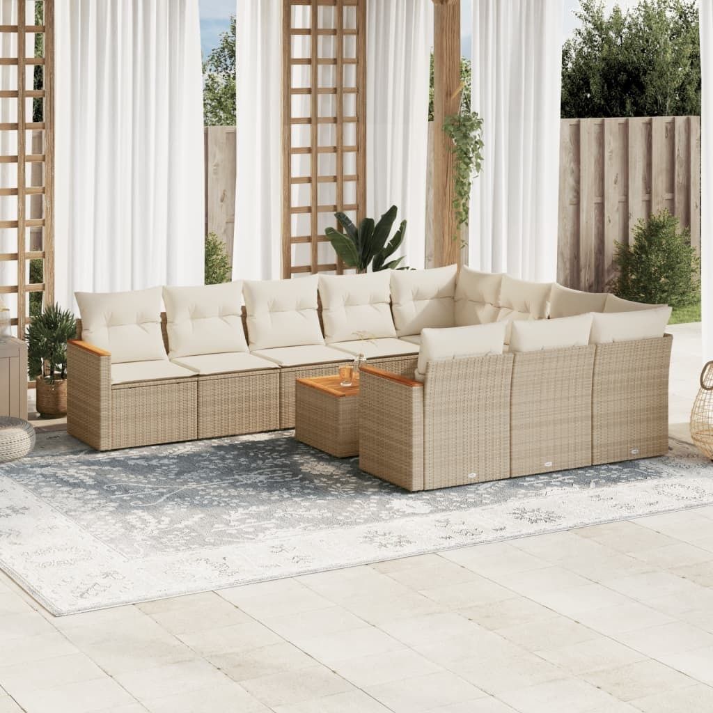 Maison Exclusive - 11-tlg. Garten-Sofagarnitur mit Kissen Beige Poly Rattan