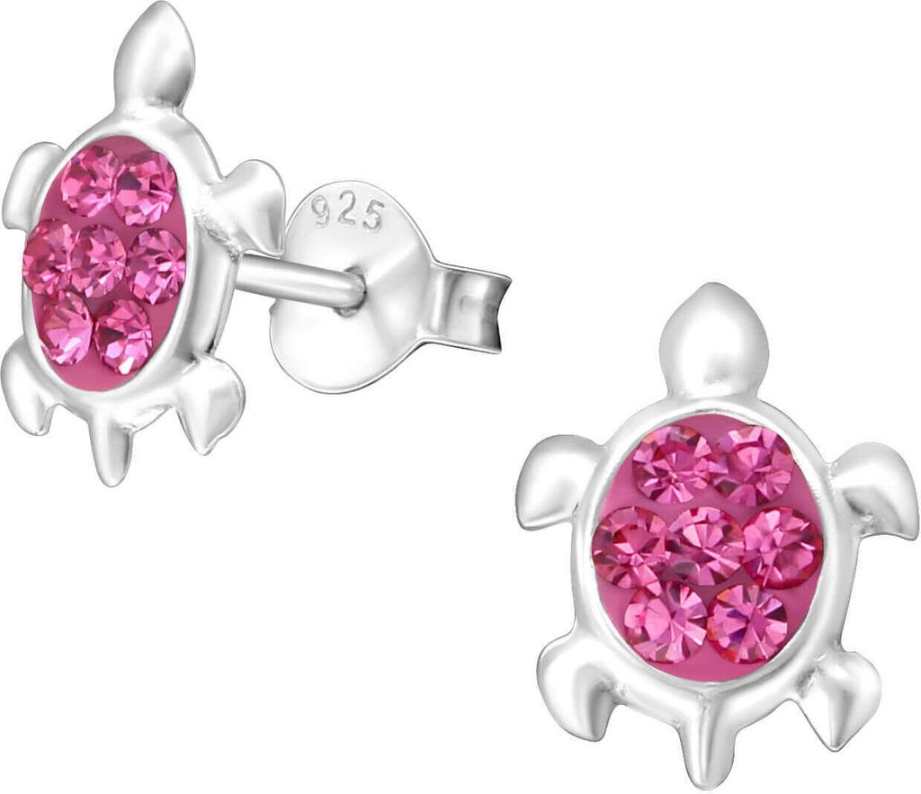 925 Sterling Silber Ohrstecker Schildkröte Farbe - Pink