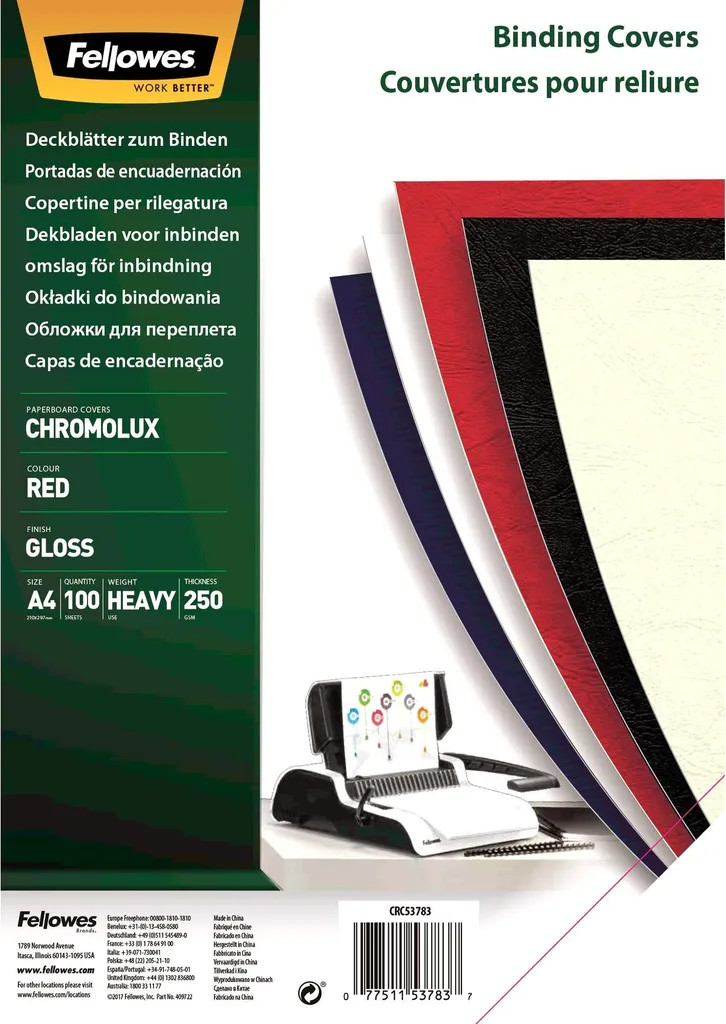 Fellowes Chromolux A4 250g Couvertures de Présentation Rouges - 100 Pack