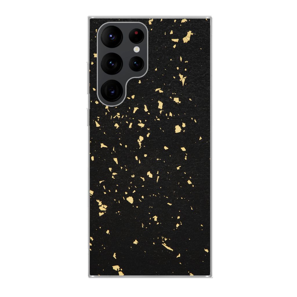 MuchoWow Handyhülle Schutzhülle Hülle für Samsung Galaxy S22 Ultra Goldene Flocken auf schwarzem Hintergrund Silikon Softcase Handy Hülle - ...