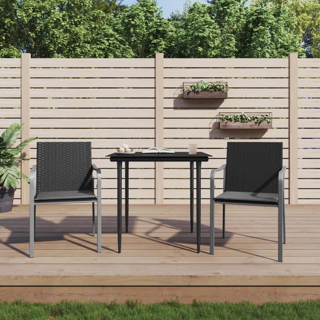 The Living Store 3-tlg. Garten-Essgruppe mit Kissen Poly Rattan und Stahl