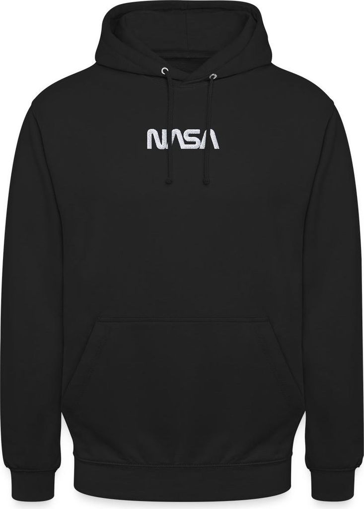 Spreadshirt Nasa Logo Weiß Stick Uni Hoodie, 4XL, Schwarz