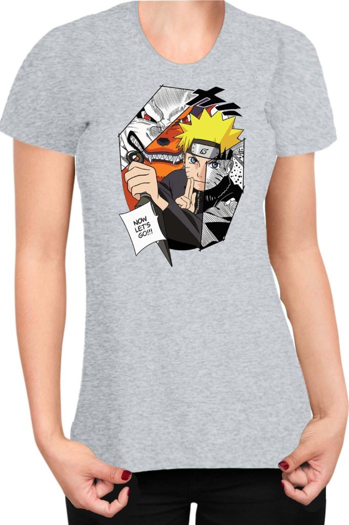 Damen T-Shirt Naruto Naruto & Kurama, Lady XL / Grau