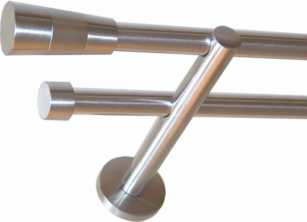 Gardinenstange Set Edelstahl Look Metall Ø 16mm zur Wandbefestigung 2-lauf Modern Konus, Länge wählbar H22 E11 E16