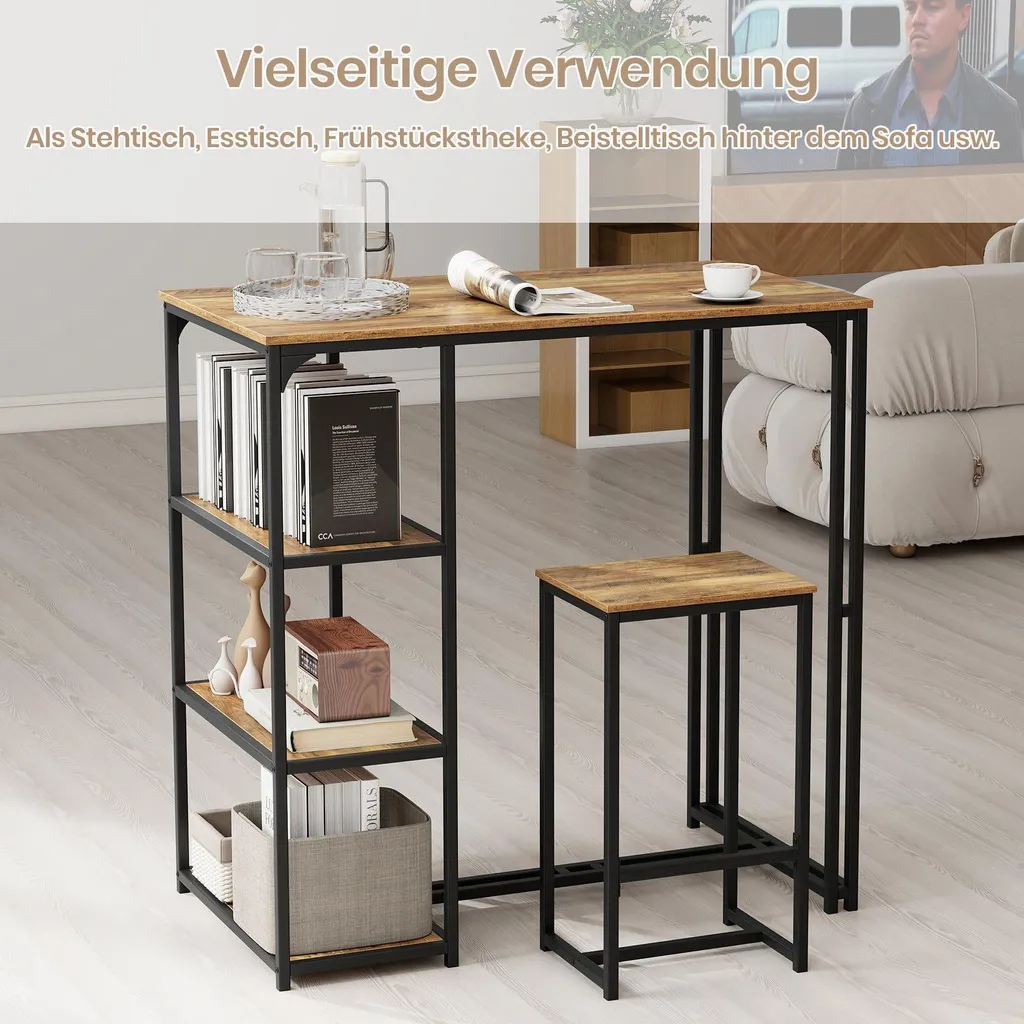 Table de bar pour studio et petit appartement avec tabourets et rangements - 3