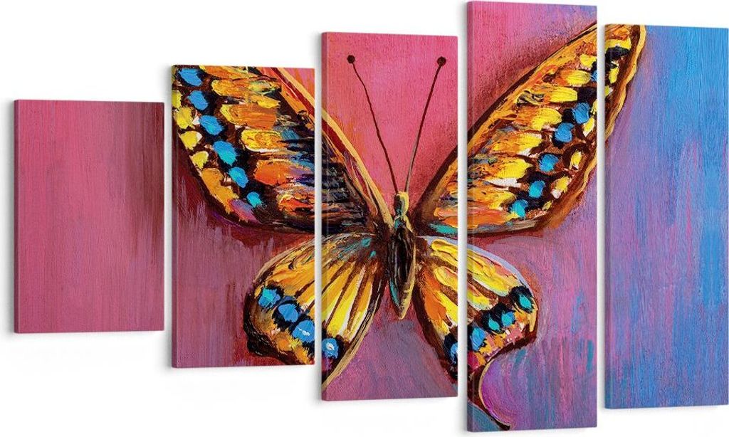 Bild auf Leinwand - Leinwandbild - 5 Teile - Schmetterling bunt gemalt - 100x60cm - Wand Bild - Wanddeko - Wandbilder - Leinwanddruck - Bilder - Wa...