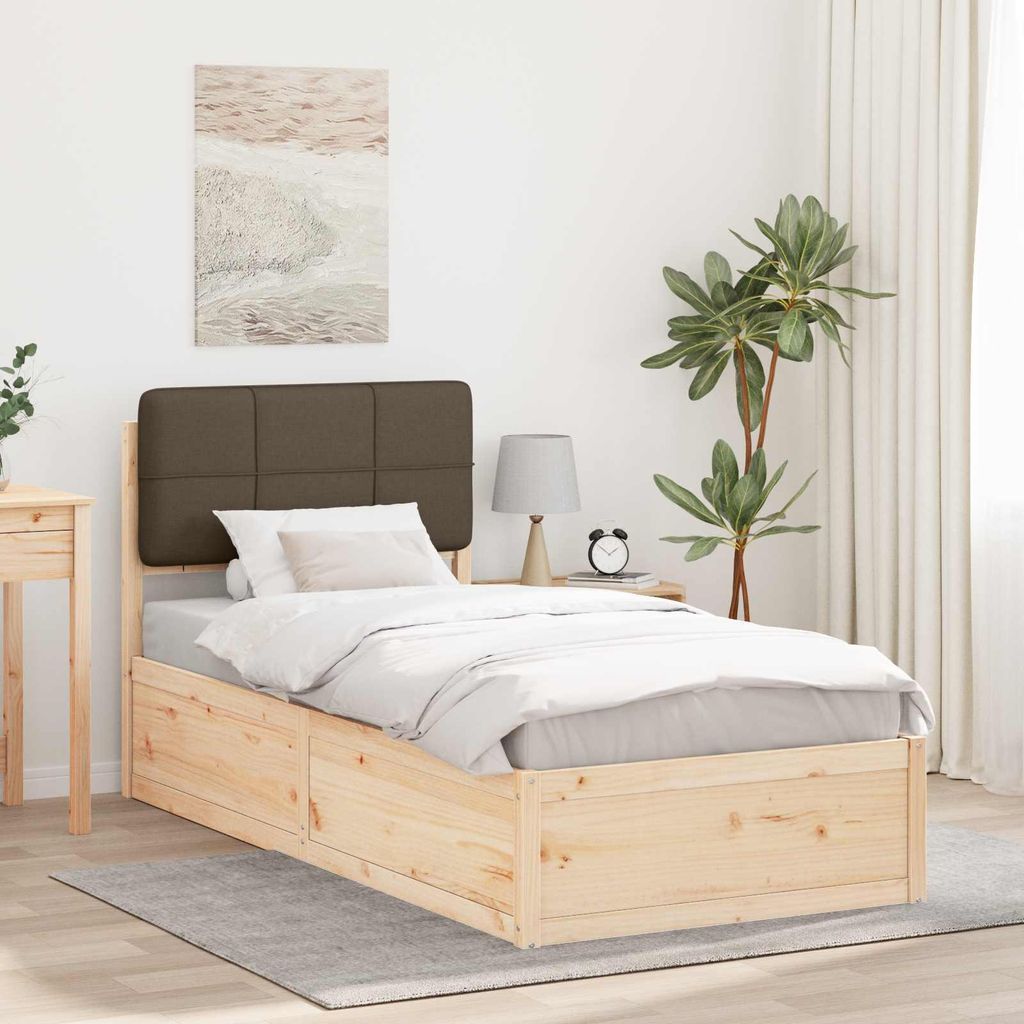 "Schlussverkauf" Einzelbett 1 PLACE - Bettgestell einzel - mit gepolstertem Kopfteil - Taupe 100x200 cm C3406