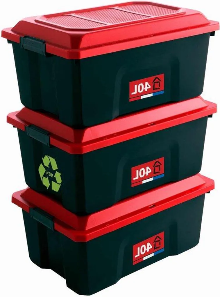 3 Bacs de Rangement Empilables 40L Noir - Idéal Garage, Cave et Atelier