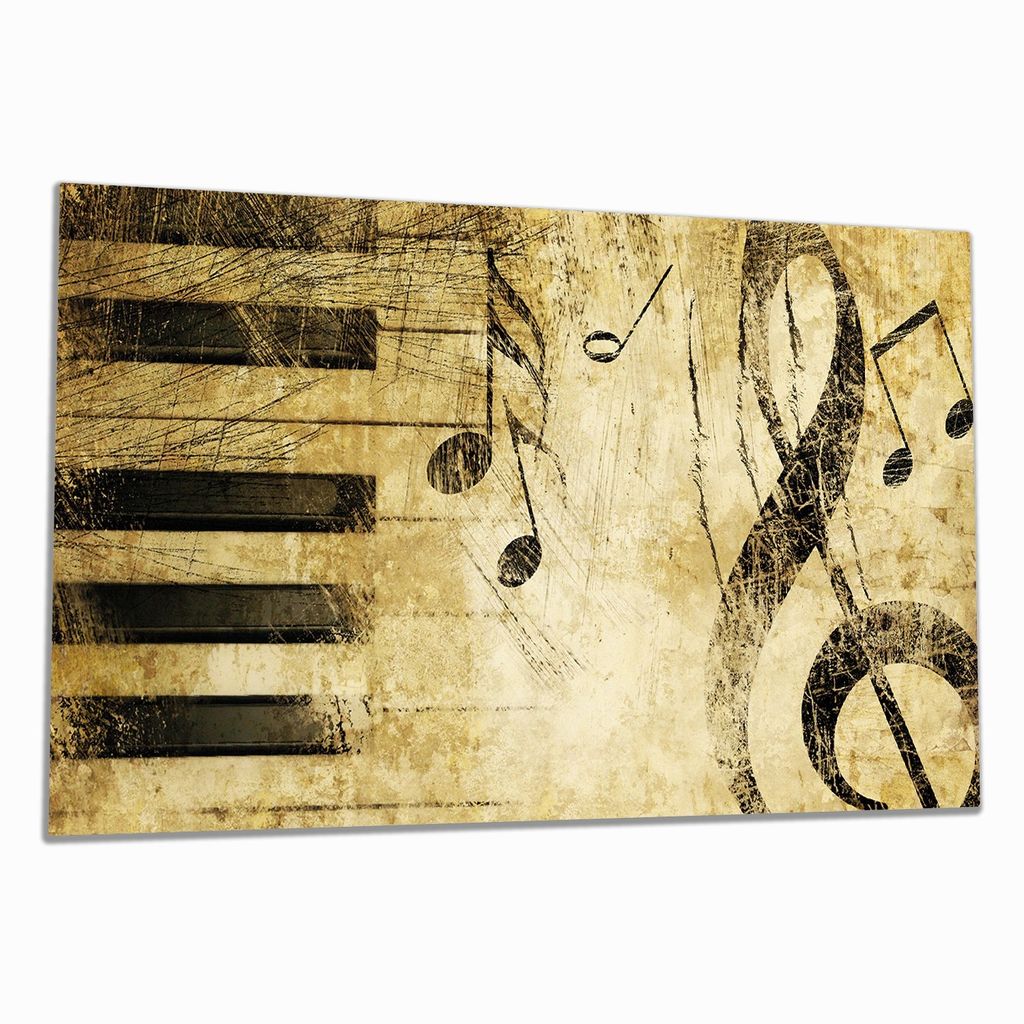Wallario Herdabdeckplatte aus Glas, Größe 90 x 52 cm 1-teilig, Motiv Klaviatur in hellbraun