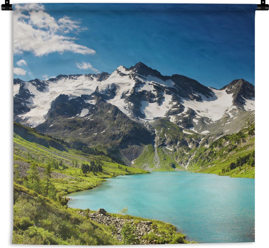 MuchoWow Wandteppich Wandbehang Schnee - Berg - Wasser 60x60 cm Tapisserie Dekoration Wandtuch - Dekorationen - Wand Decke