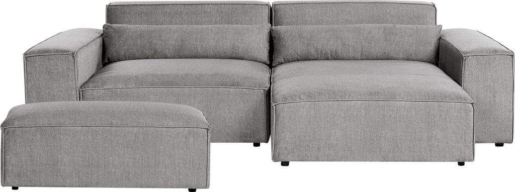 BELIANI Modul 2-Sitzer Ecksofa Grau Stoffbezug mit Ottomane Chaiselongue Links 2 Dekokissen Armlehnen Skandi Modern Modulsofa Wohnzimmer