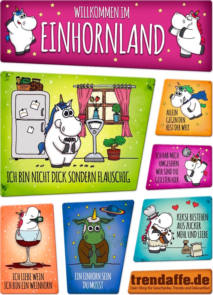 Honeycorns Kühlschrankmagnete 7er Set mit Thema Einhorn Fantasy Kühlschrank Koch