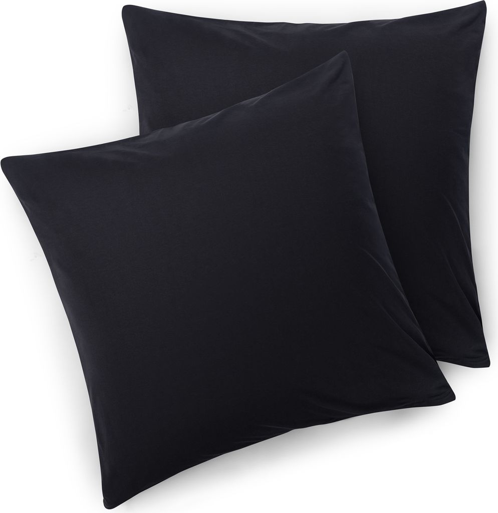 Blumtal Kissenbezug 40x40 cm (2er Set Kissenbezüge) - Schwarz - 100% Baumwoll-Jersey mit Reißverschluss